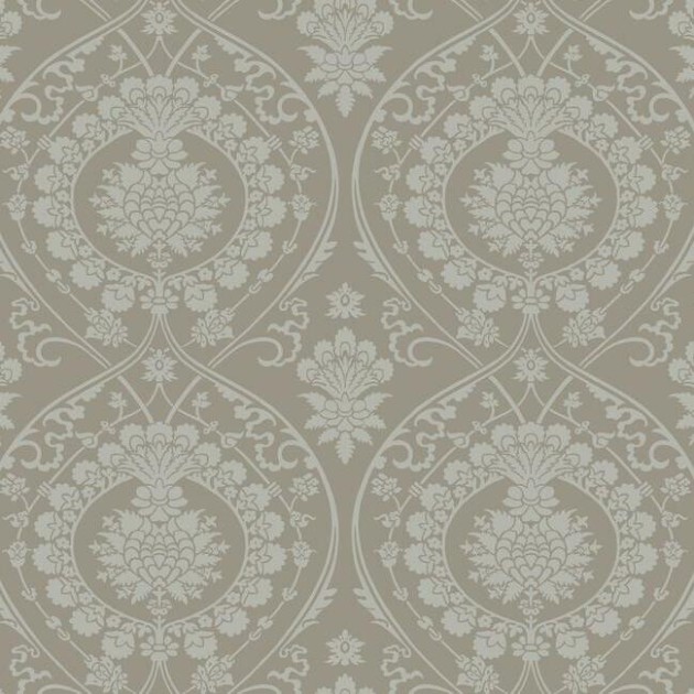 York DM4902 Damask Resource Library Imperial Damask Mink/Silver - tapeta w stylizowane rośliny