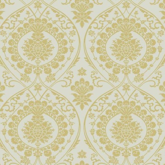 York DM4903 Damask Resource Library Imperial Damask Linen/Gold - tapeta w stylizowane rośliny
