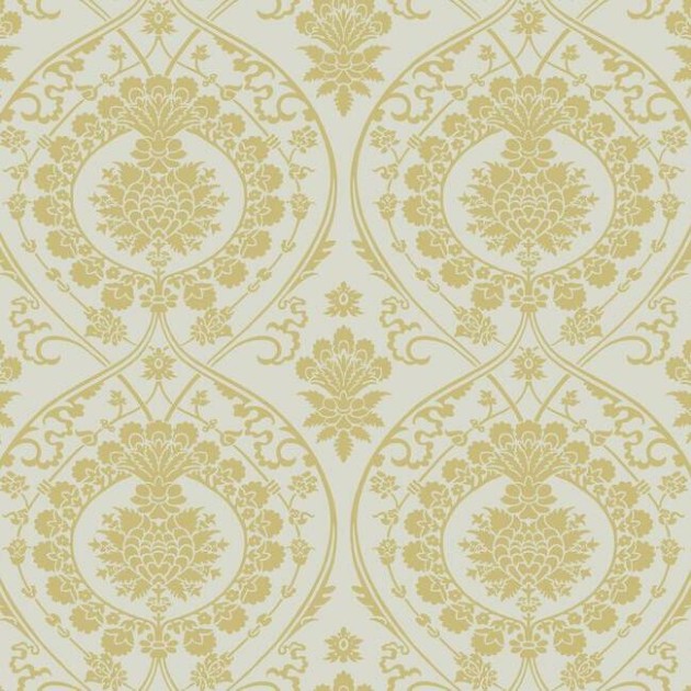 York DM4903 Damask Resource Library Imperial Damask Linen/Gold - tapeta w stylizowane rośliny
