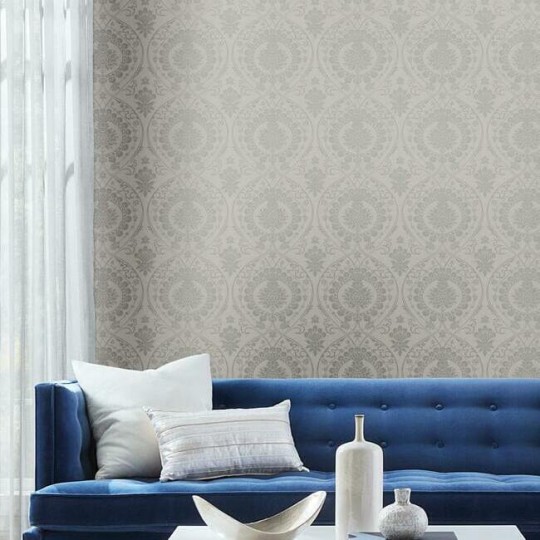 York DM4904 Damask Resource Library Imperial Damask Grey/Silver - tapeta w stylizowane rośliny