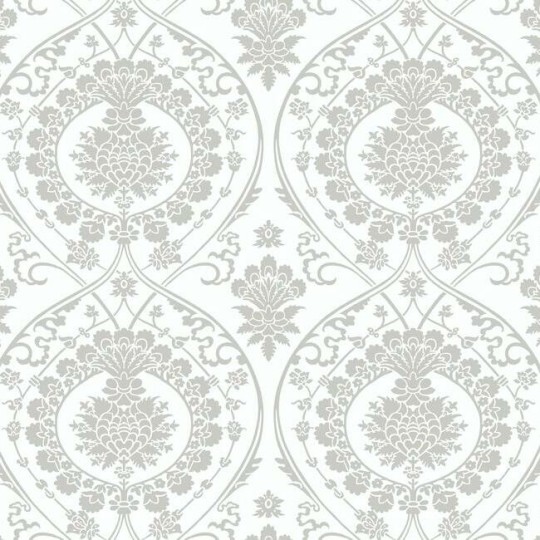 York DM4905 Damask Resource Library Imperial Damask White/Silver - tapeta w stylizowane rośliny