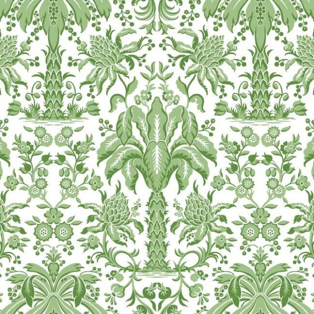 York DM5011 Damask Resource Library Palmetto Palm Damask Green - tapeta w stylizowane palmy