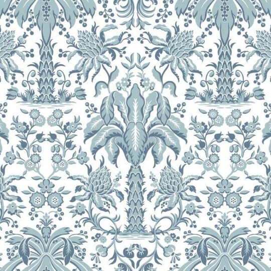 York DM5012 Damask Resource Library Palmetto Palm Damask Blue - tapeta w stylizowane palmy