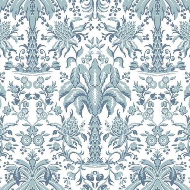 York DM5012 Damask Resource Library Palmetto Palm Damask Blue - tapeta w stylizowane palmy