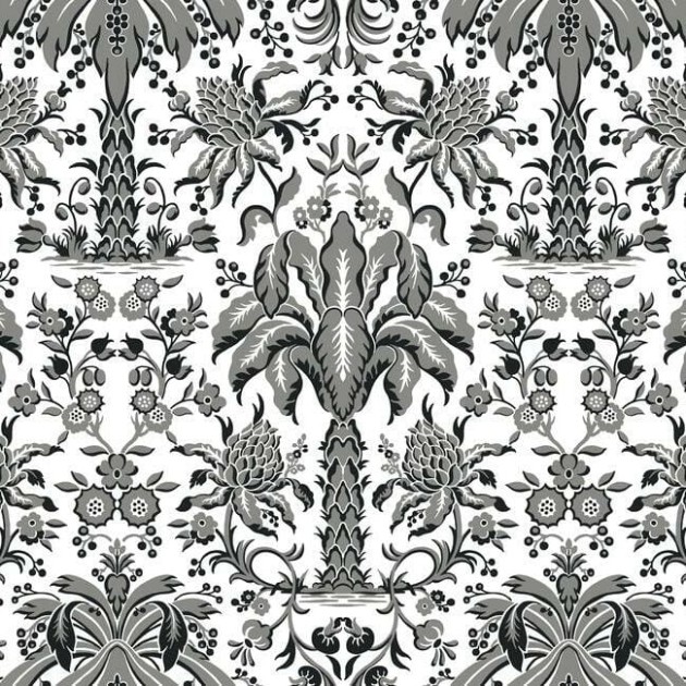 York DM5014 Damask Resource Library Palmetto Palm Damask Black - tapeta w stylizowane palmy