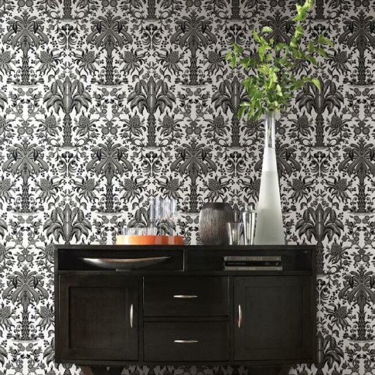 York DM5014 Damask Resource Library Palmetto Palm Damask Black - tapeta w stylizowane palmy