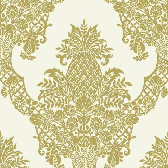 York DM4971 Damask Resource Library Pineapple Gold - tapeta w stylizowane ananasy