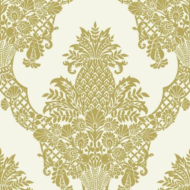 York DM4971 Damask Resource Library Pineapple Gold - tapeta w stylizowane ananasy