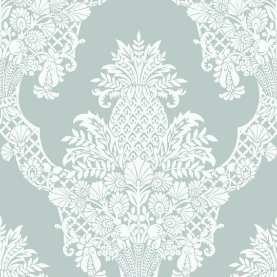 York DM4973 Damask Resource Library Pineapple Sea Blue - tapeta w stylizowane ananasy