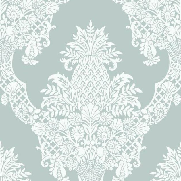 York DM4973 Damask Resource Library Pineapple Sea Blue - tapeta w stylizowane ananasy