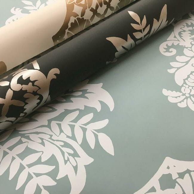 York DM4973 Damask Resource Library Pineapple Sea Blue - tapeta w stylizowane ananasy