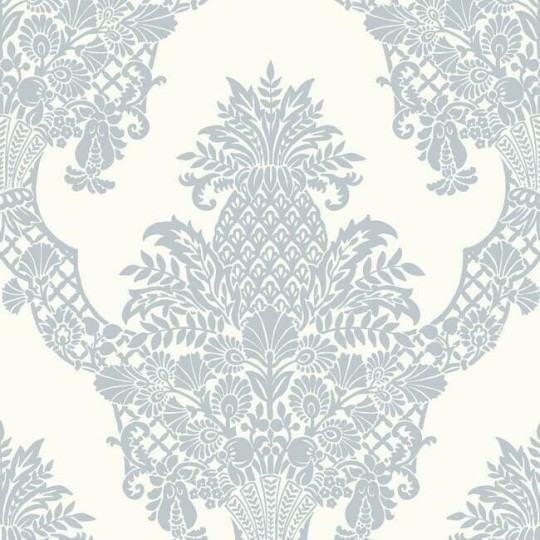 York DM4974 Damask Resource Library Pineapple Periwinkle/White - tapeta w stylizowane ananasy