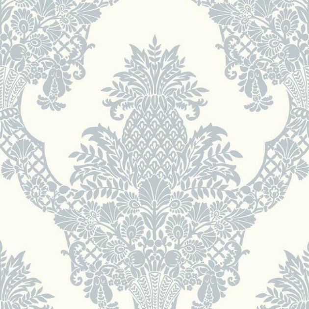 York DM4974 Damask Resource Library Pineapple Periwinkle/White - tapeta w stylizowane ananasy