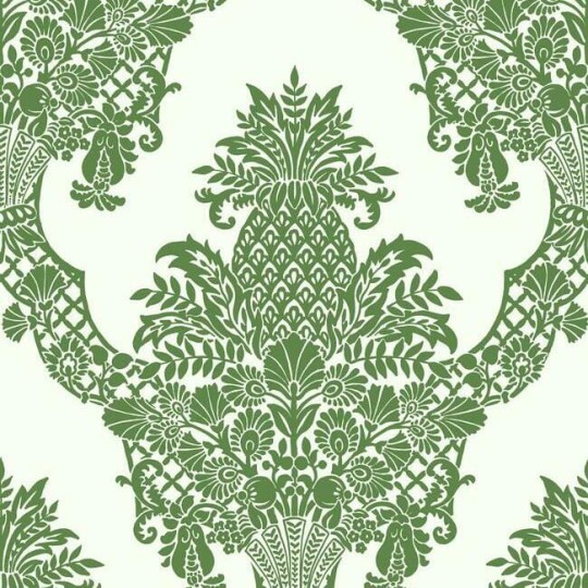 York DM4976 Damask Resource Library Pineapple Green/White - tapeta w stylizowane ananasy