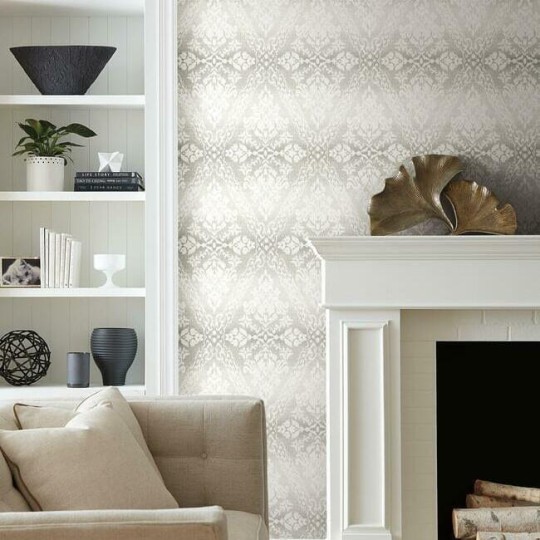 York DM4934 Damask Resource Library Tudor Diamond Damask Grey - tapeta w stylizowane rośliny