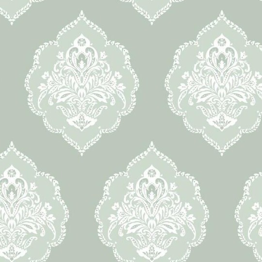 York DM4982 Damask Resource Library Tudor Signet Medallion Damask Eucalyptus - tapeta w roślinne ornamenty