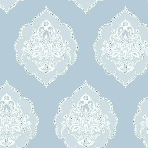 York DM4985 Damask Resource Library Tudor Signet Medallion Damask Sky - tapeta w roślinne ornamenty
