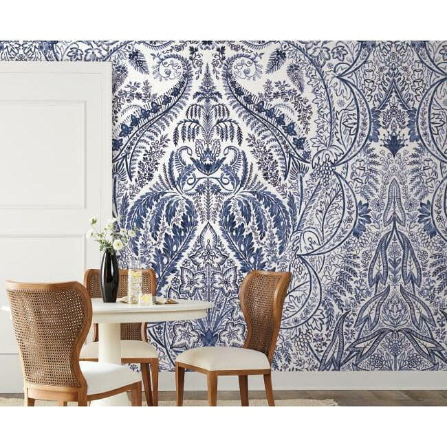 York DM4912M Damask Resource Library Jaipur Paisley Damask Indigo/White - mural w roślinne ornamenty