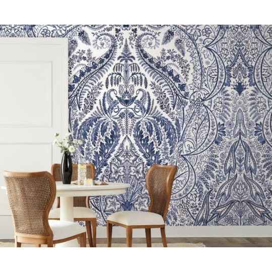 York DM4912M Damask Resource Library Jaipur Paisley Damask Indigo/White - mural w roślinne ornamenty