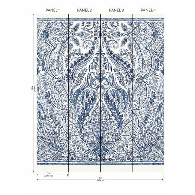 York DM4912M Damask Resource Library Jaipur Paisley Damask Indigo/White - mural w roślinne ornamenty