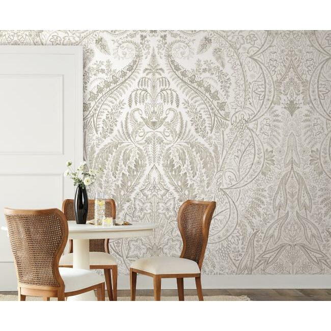York DM4913M Damask Resource Library Jaipur Paisley Damask Beige/White - mural w roślinne ornamenty