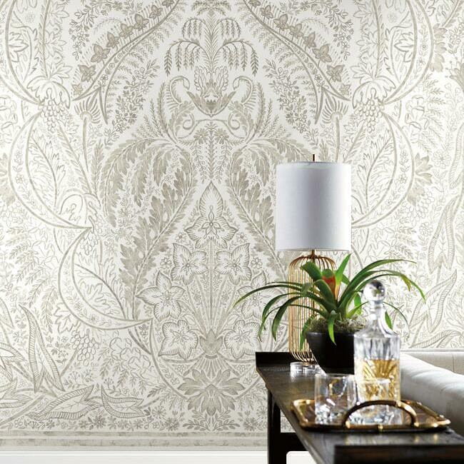 York DM4913M Damask Resource Library Jaipur Paisley Damask Beige/White - mural w roślinne ornamenty