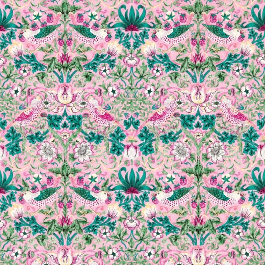 Morris & Co. 510021 Bedford Park Strawberry Thief Miami Strip - tapeta botaniczna z ptakami
