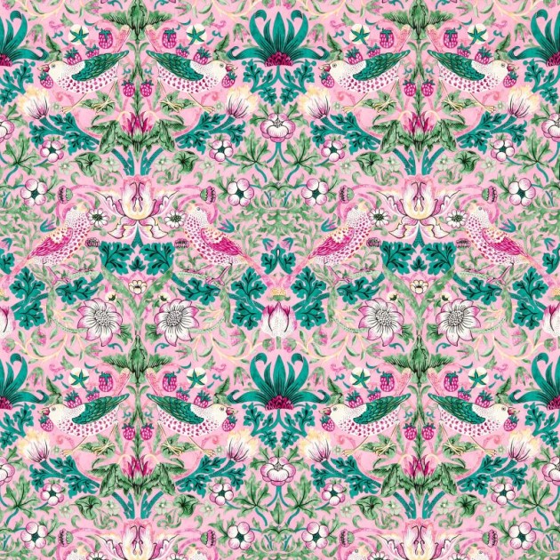Morris & Co. 510021 Bedford Park Strawberry Thief Miami Strip - tapeta botaniczna z ptakami