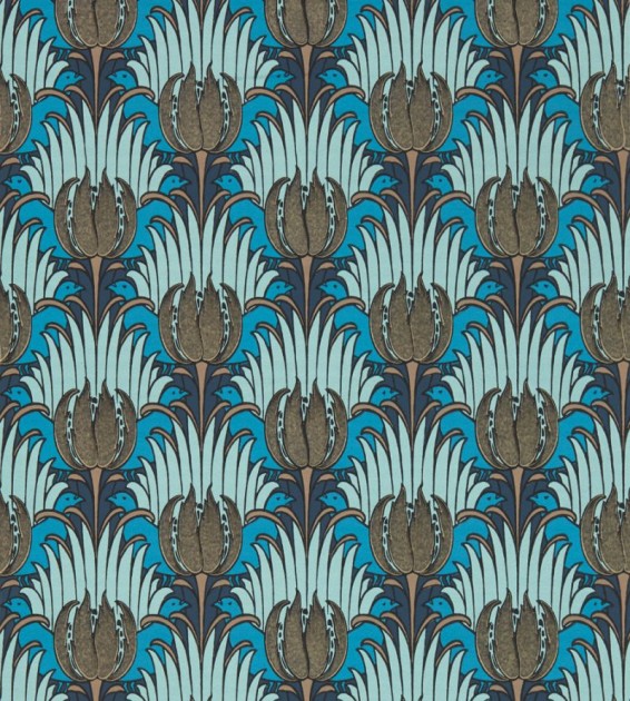 Morris & Co. 510017 Bedford Park Tulip & Bird Opal & Seafoam - tapeta tulipany
