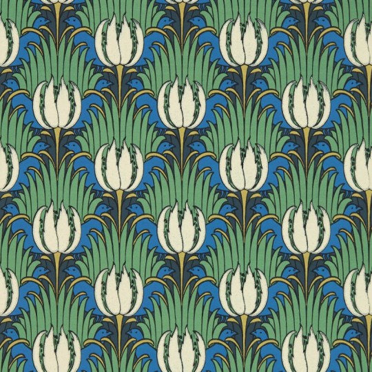 Morris & Co. 510016 Bedford Park Tulip & Bird Goblin Green & Raven - tapeta tulipany