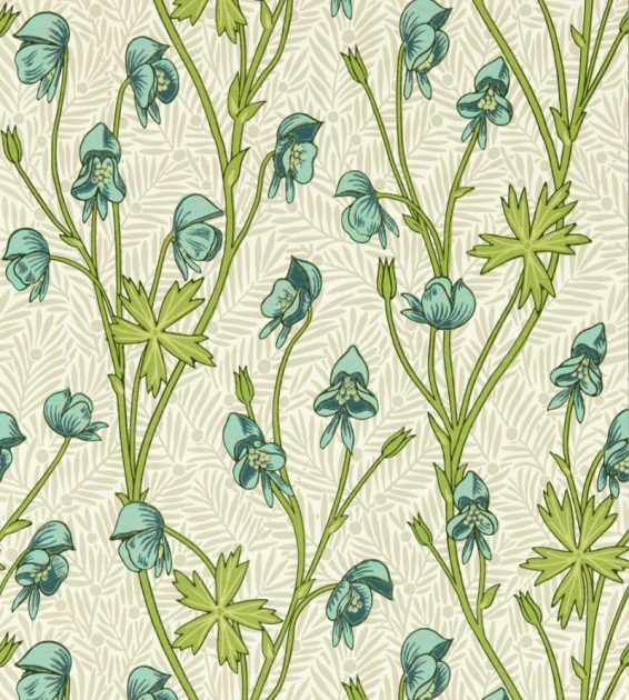 Morris & Co. 217344 Bedford Park Monkshood Aqua Peashoot - tapeta w kwiatki i liście