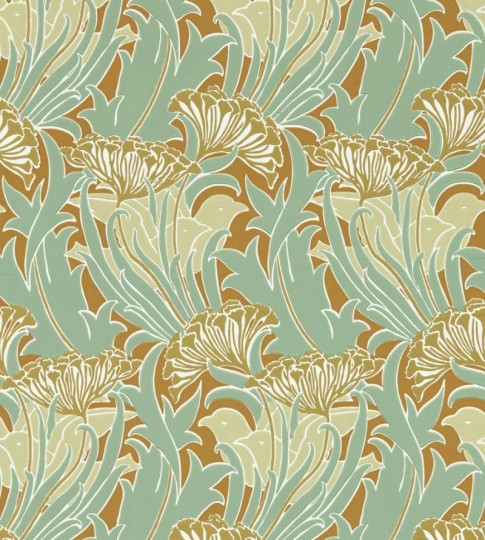 Morris & Co. 217354 Bedford Park Laceflower Tabacco Pistachio - tapeta w kwiaty i ptaki