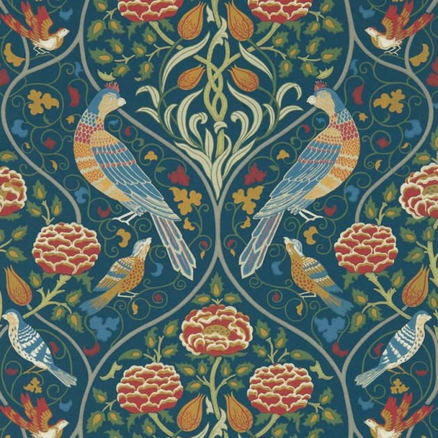 Morris & Co. 216686 Melsetter Seasons By May Indigo - tapeta roślinna z papugami