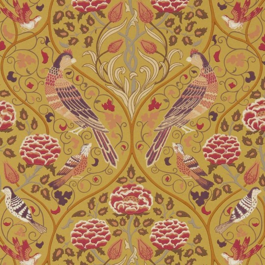 Morris & Co. 216685 Melsetter Seasons By May Saffron - tapeta roślinna z papugami