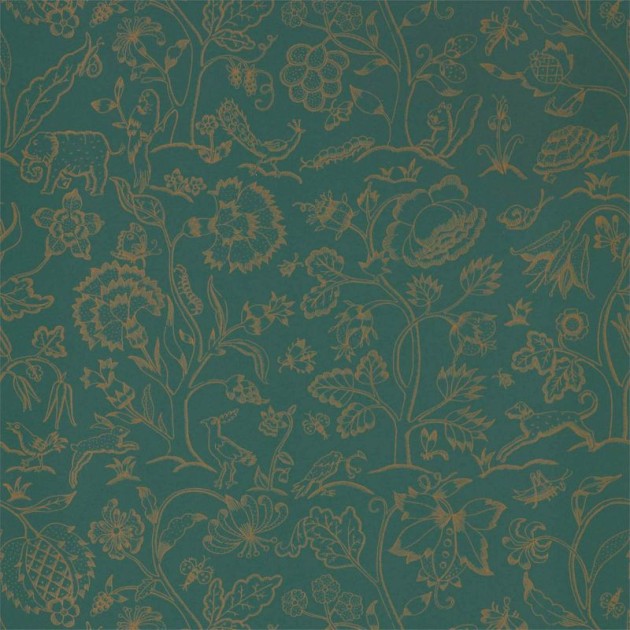 Morris & Co. 216695 Melsetter Middlemore Moss Gold - tapeta botaniczna ze zwierzętami