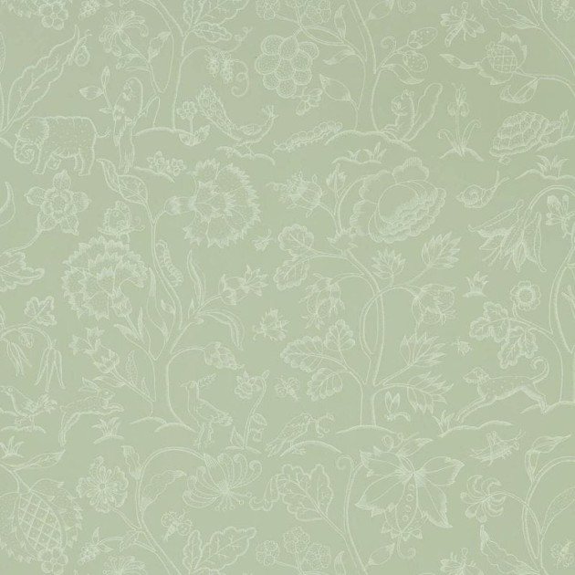 Morris & Co. 216694 Melsetter Middlemore Sage Grey - tapeta botaniczna ze zwierzętami
