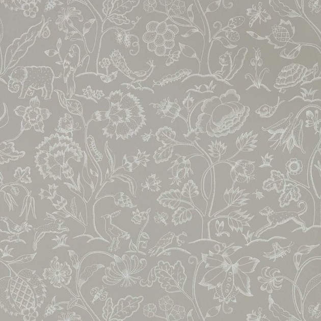 Morris & Co. 216697 Melsetter Middlemore Linen Chalk - tapeta botaniczna ze zwierzętami