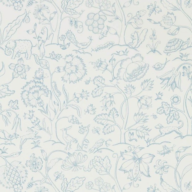 Morris & Co. 216698 Melsetter Middlemore Cornflower Chalk - tapeta botaniczna ze zwierzętami