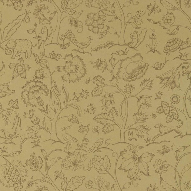 Morris & Co. 216696 Melsetter Middlemore Antique Gold - tapeta botaniczna ze zwierzętami