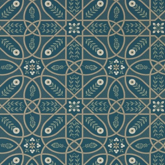 Morris & Co. 216699 Melsetter Brophy Trellis Deep Teal - tapeta geometryczna z kwiatkami