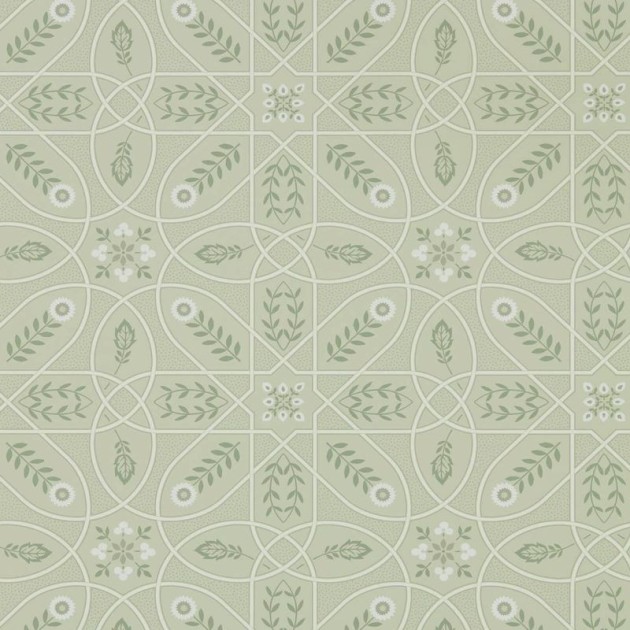 Morris & Co. 216702 Melsetter Brophy Trellis Sage Linen - tapeta geometryczna z kwiatkami