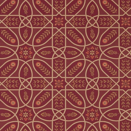 Morris & Co. 216701 Melsetter Brophy Trellis Russet Gold - tapeta geometryczna z kwiatkami