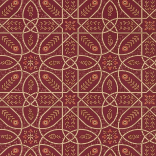 Morris & Co. 216701 Melsetter Brophy Trellis Russet Gold - tapeta geometryczna z kwiatkami