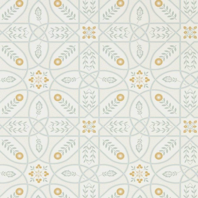 Morris & Co. 216700 Melsetter Brophy Trellis Ivory Sage - tapeta geometryczna z kwiatkami