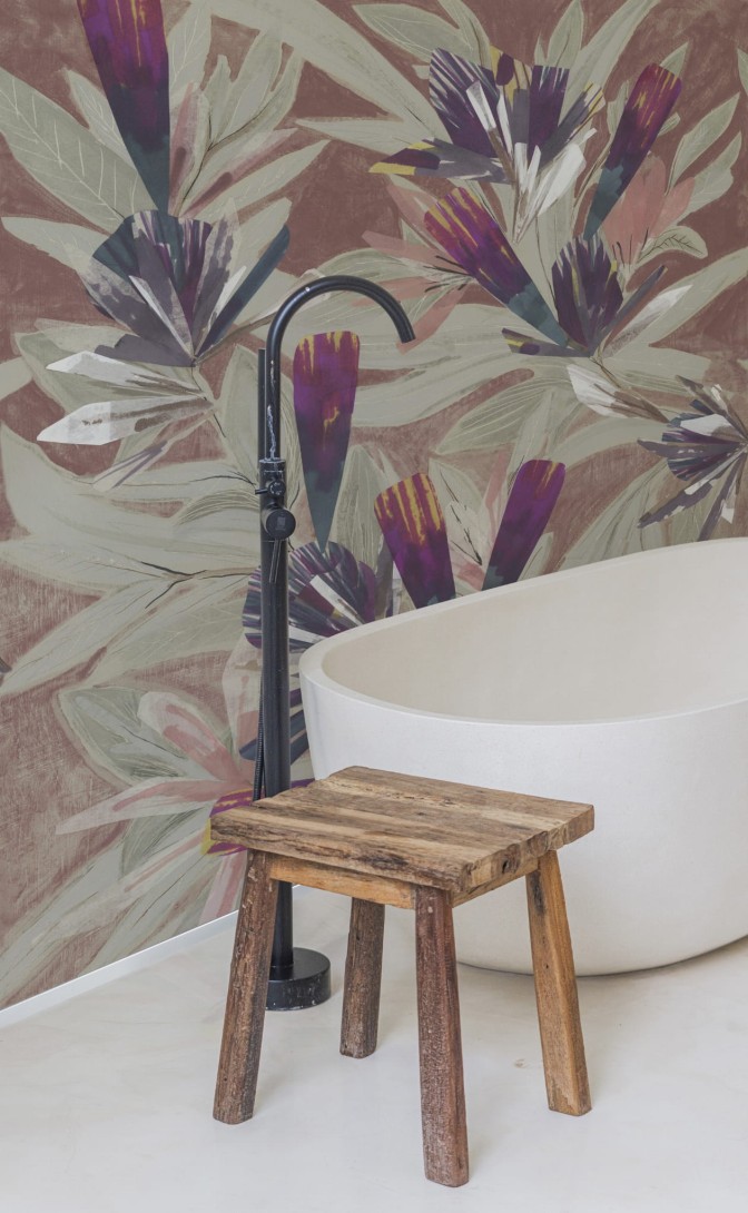 Wall&Deco WET_CF2401 Wet System 2024 Che Fai Laggiu Bambina - mural liście egzotyczne