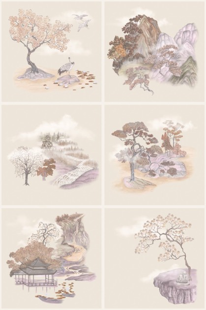 Cole&Son 126/10037 Shinrin Yoku Tile Toile Autumnal - tapeta kafelki ze scenkami w japońskim stylu