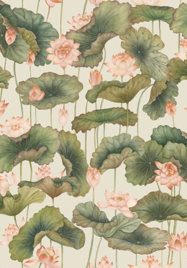 Cole&Son 126/9032 Shinrin Yoku Lily Lotus Orange & Olive - tapeta lilie wodne