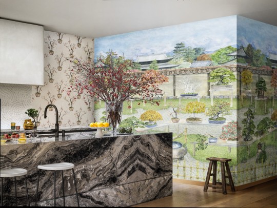 Cole&Son 126/1002 Shinrin Yoku Bonsai Garden Powder - mural krajobraz z drzewkami bonsai