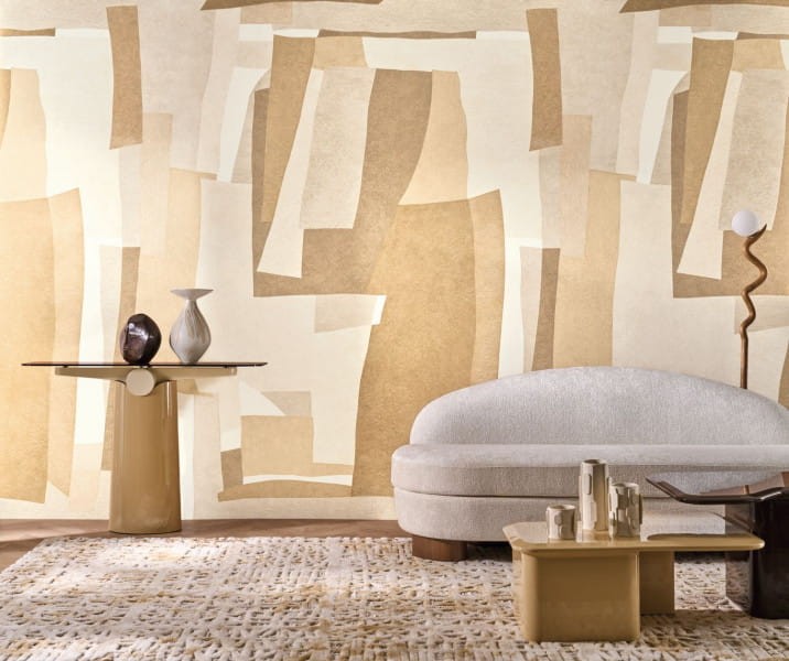 Casamance 71570102 Exploration Vernissage Sable camel - tekstylny mural w geometryczny wzór