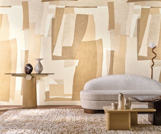 Casamance 71570102 Exploration Vernissage Sable camel - tekstylny mural w geometryczny wzór